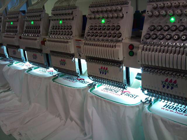 State of the art embroidery machines at work.